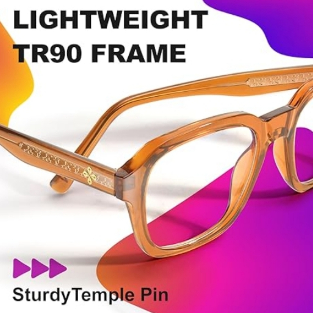 Oversized Square Blue Light Blocking Glasses Computer Brown Frame Eyewear - Picture 6 of 9